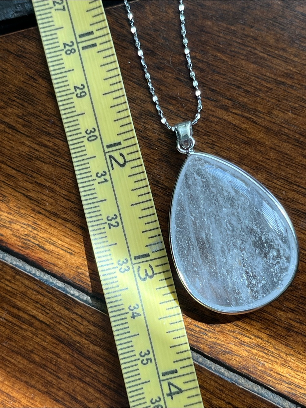 Silver Teardrop Clear Crystal Pendant Necklace - Unbranded